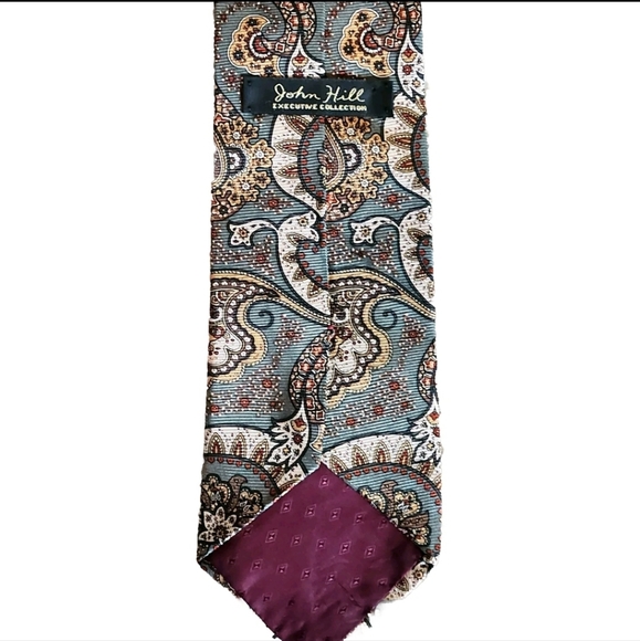 John Hill Executive Collection Tie Colors Sage green cream brown burnt orange - Picture 4 of 10